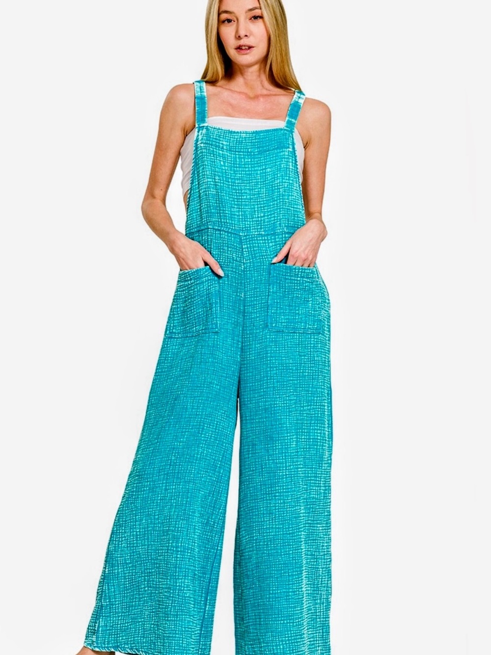 Zenana Outfitters Turquoise Wide-Leg Jumpsuit
